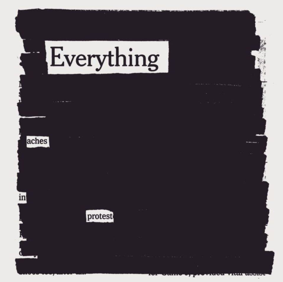Austin Kleon blackout poem | text reads 'everything aches in protest'